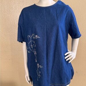 Blue Embroidered Women's Top